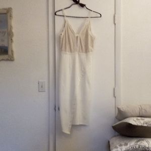 Bone/with nude lace top party dress